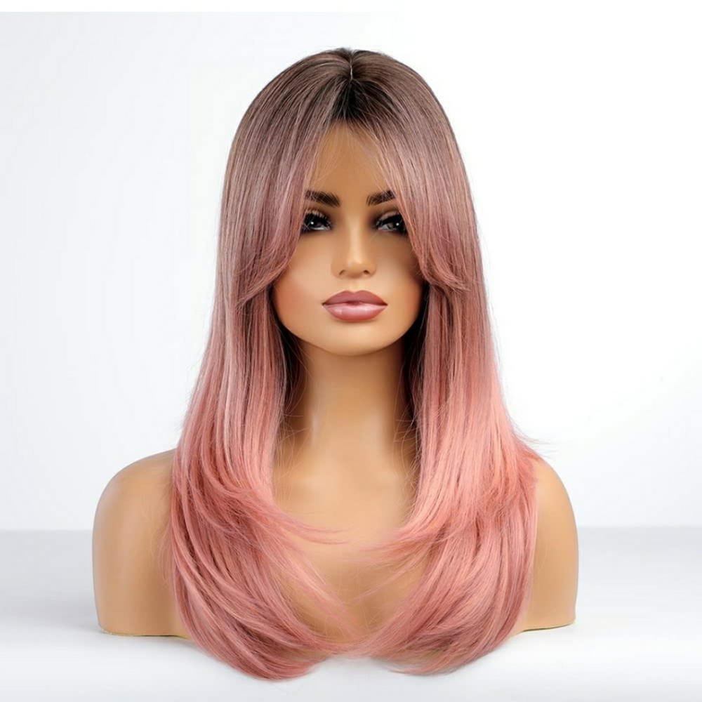 22 in Wig - Pink Brow Balayage Ombre Layered Shag